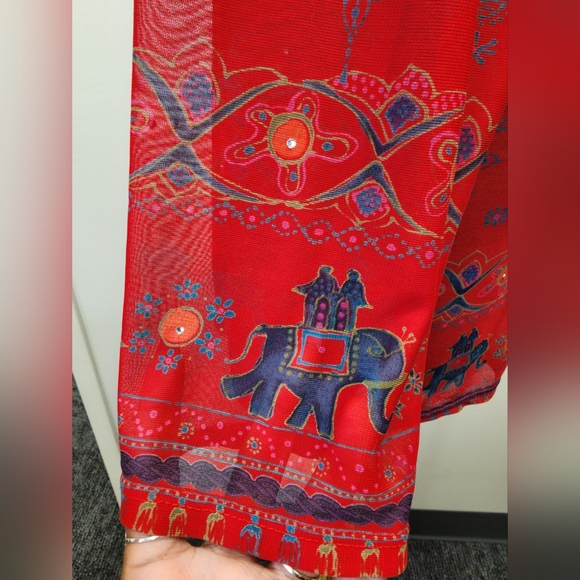 Carole Little Red Embellished Top, Size Large - Picture 6 of 9